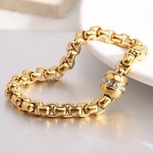 NWT Statement Bracelet 18K Gold Plated Chunky Link With Barrel CZ Magnetic Clasp